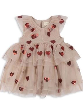 Konges Slojd White Tulle Dress with Red Sequin Hearts